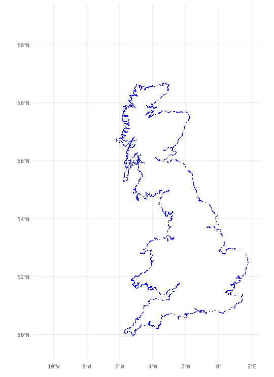 Plot of the points use to create the coastline of Great Britain